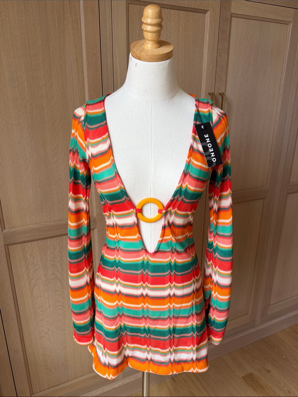ONEONE SWIM | Multicolor Striped Knit Mini Cover-up Dress | Size: M